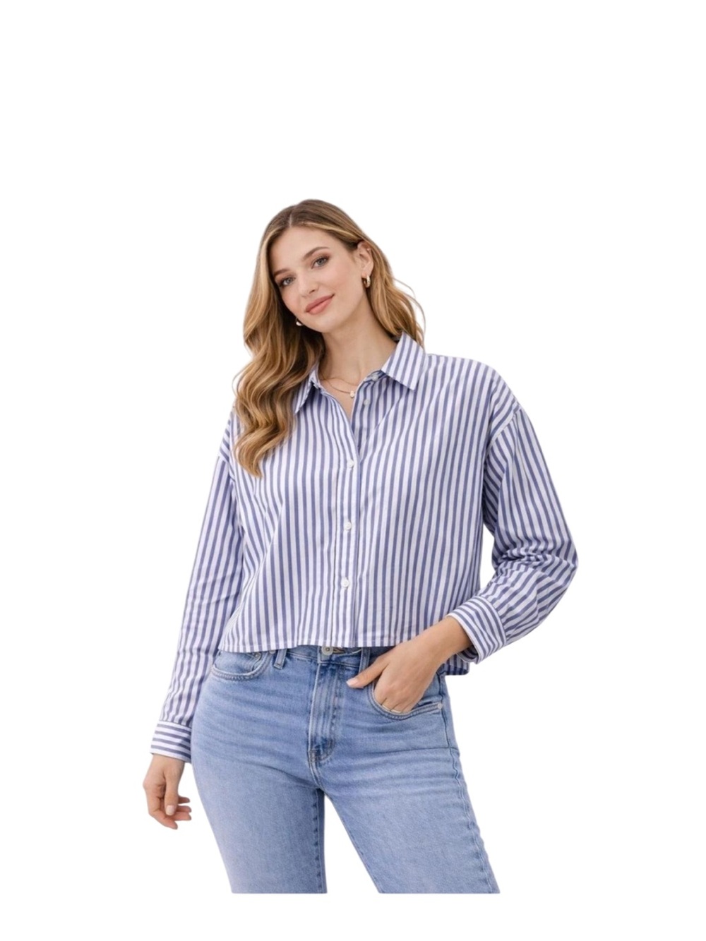 Everlane The Woven P.J. Cropped Top Vertical-Stripe Button-Down Shirt NWT